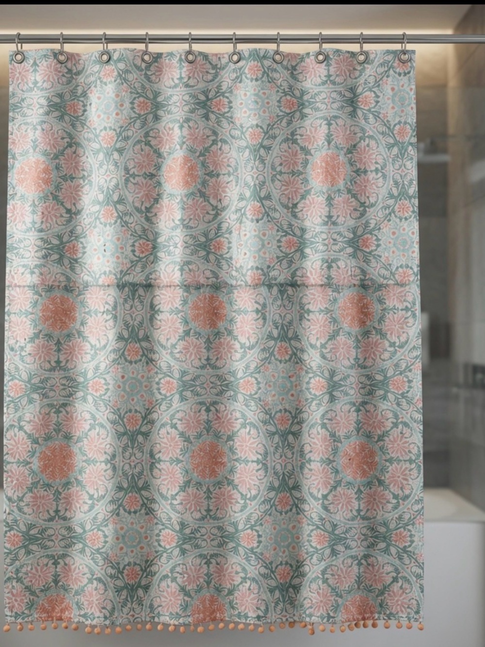 Opalhouse Sage and Coral Medallion Shower Curtain